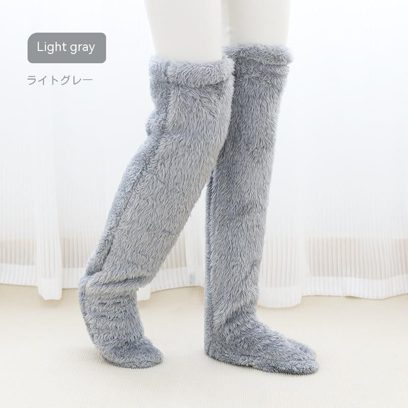 Over Knee High Fuzzy Long Socks Winter Warm Cold Leg Knee Joint Cold-Proof Stockings Home Floor Sleeping Socks