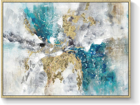 Abstract Canvas Framed Wall Art: Marble Abstract Heavy Texture Pictures Minimalist Painting with Gold Foil for Bedroom (40”W X 30''H, Multiple Sizes)