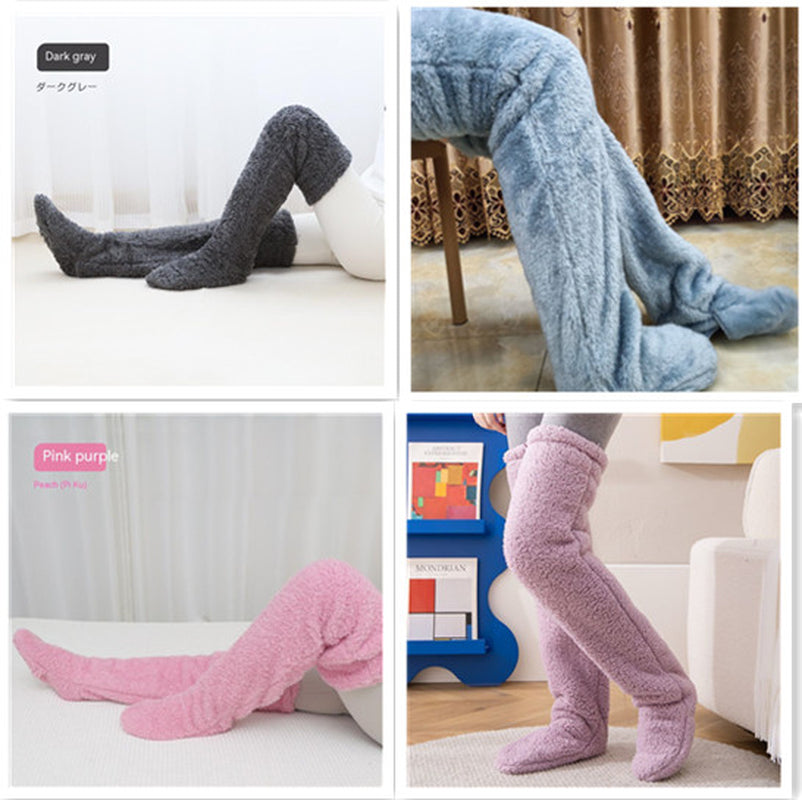 Over Knee High Fuzzy Long Socks Winter Warm Cold Leg Knee Joint Cold-Proof Stockings Home Floor Sleeping Socks